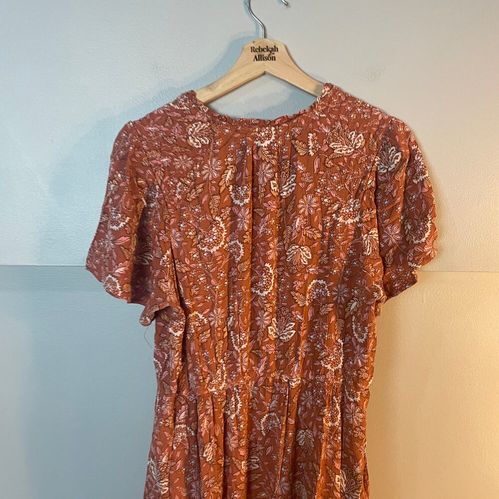 Knox Rose SZ Large Floral Ruffle Short Sleeve Full Length Orange Pink Dress EUC - Picture 11 of 12